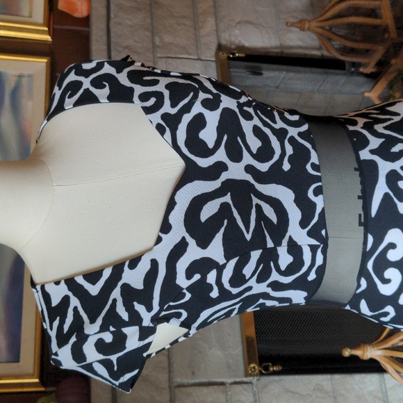 Awesome Flirty Alt. B Dress with Sheer Midsection Small Black White Neon Pink - Picture 3 of 5